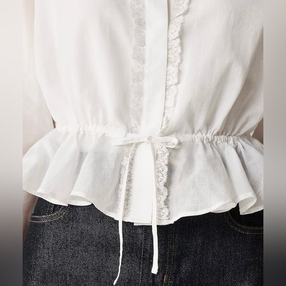 J. Crew Lace-trim Cinched-waist Top in Cotton Voil White Size S NWT - Picture 5 of 5